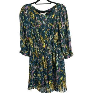DVF DIANE VON FURSTENBERG Pialla Silk Teal Green Floral Pleated Mini Dress 10